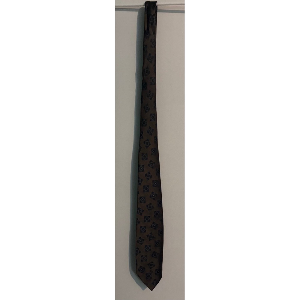Vintage 90s Christian Dior Monsieur 100%‎ Silk Brown Blue White Tie Made in USA
